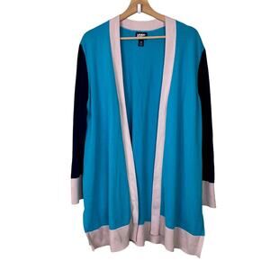 Land's End Women's Size 1X Fine Gauge Cotton‎ Color Block Long Open Cardigan